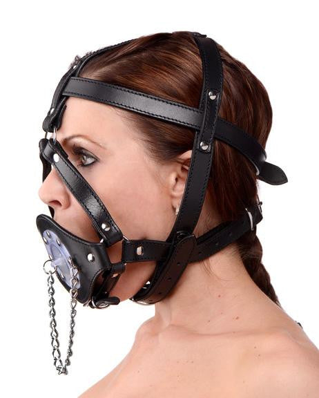 Plug It Up Leather Head Harness with Mouth Gag