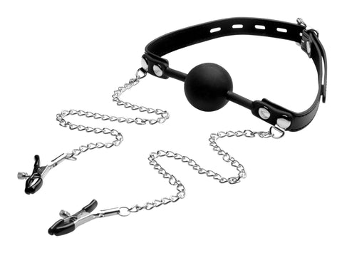 Silicone Ball Gag with Nipple Clamps