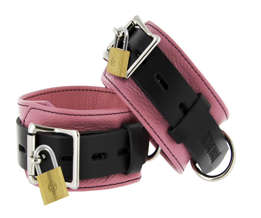 Strict Leather Pink and Black Deluxe Locking Wrist Cuffs